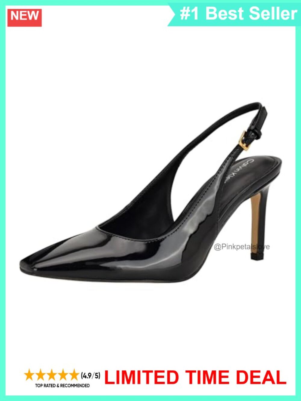 Calvin Klein Harbella Faux Patent Leather Slingback Stiletto Pumps Square Toe